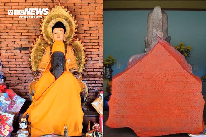 Những dòng cổ tự bí ẩn phía sau lưng tượng, nơi lưu giữ những câu chuyện truyền thuyết của người xưa.