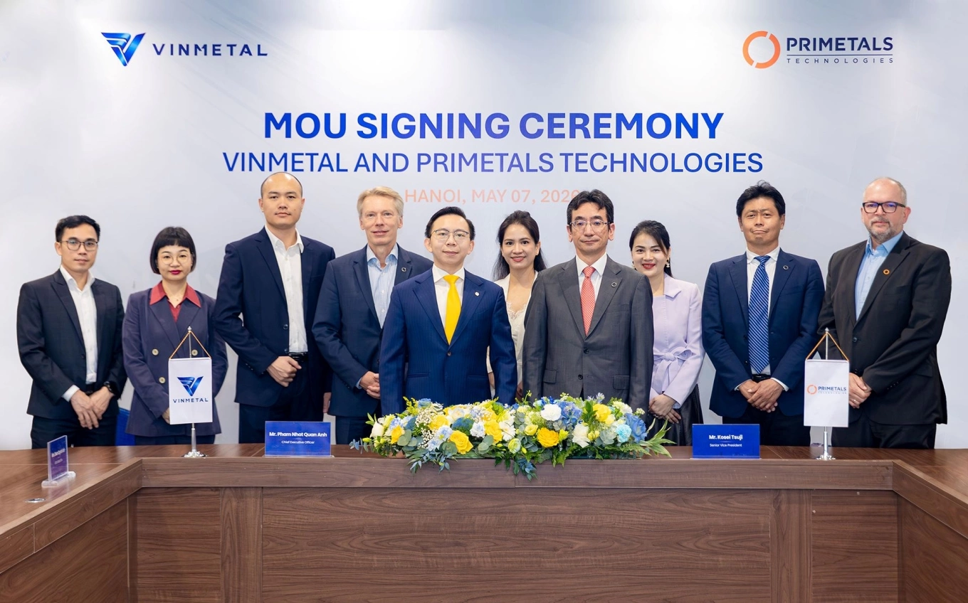 Đoàn lãnh đạo cấp cao của VinMetal và Primetals Technologies tại lễ ký kết thỏa thuận hợp tác. Ảnh: VinMetal